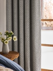 Blue/Natural Simplicity Jacquard Eyelet Lined Curtains - Image 8 of 10