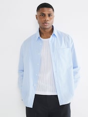 River Island Blue Long Sleeve Striped Oxford 100% Cotton Shirt - Image 1 of 6