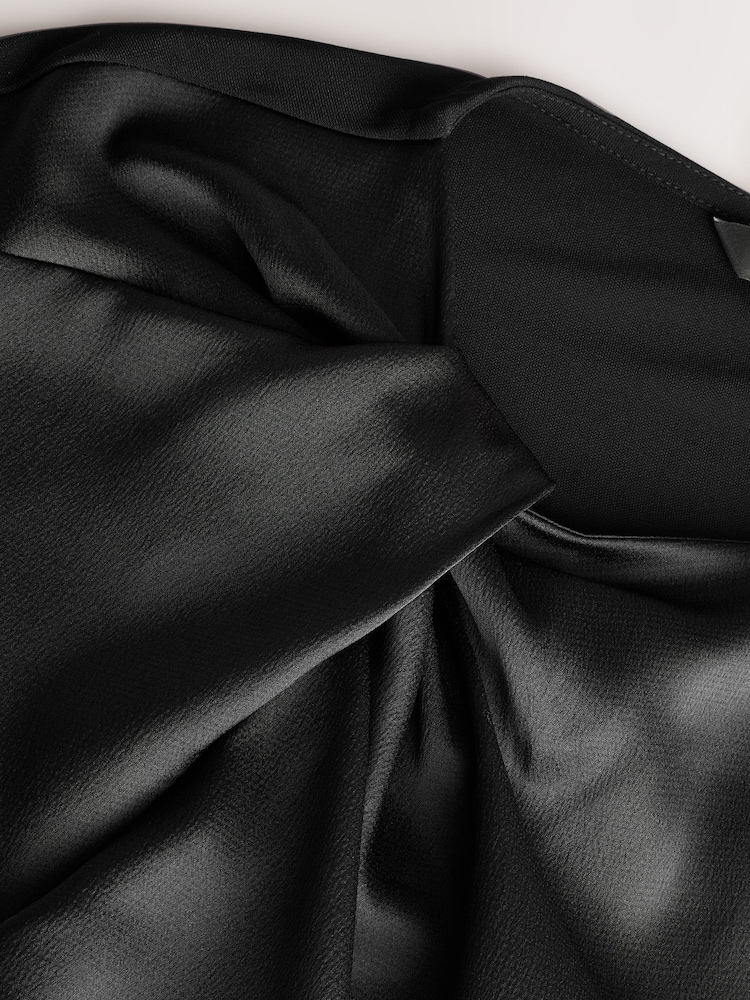 Black Satin Ruched Short Sleeve Top - Image 8 of 8