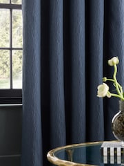 Navy Blue Crinkle Faux Silk Lined Curtains - Image 3 of 5