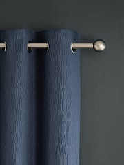 Navy Blue Crinkle Faux Silk Lined Curtains - Image 4 of 5