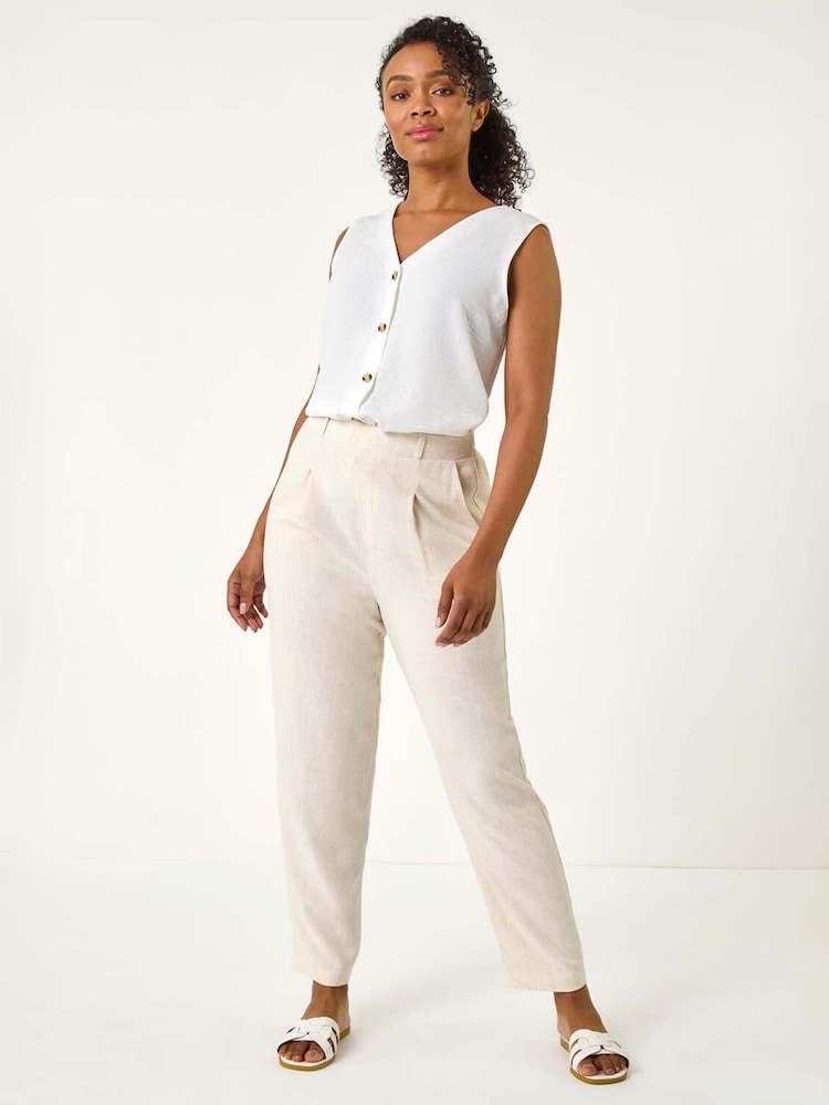 Roman Natural Petite Pleated Front Tapered Trousers - Image 2 of 5
