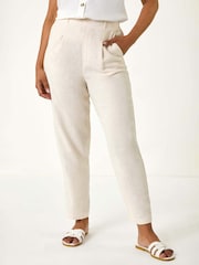 Roman Natural Petite Pleated Front Tapered Trousers - Image 4 of 5