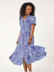 Roman Blue Petite Abstract Print Button Shirt Dress - Image 1 of 5