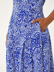Roman Blue Petite Abstract Print Button Shirt Dress - Image 5 of 5
