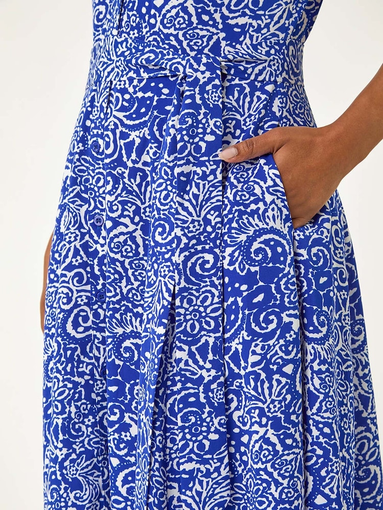 Roman Blue Petite Abstract Print Button Shirt Dress - Image 5 of 5