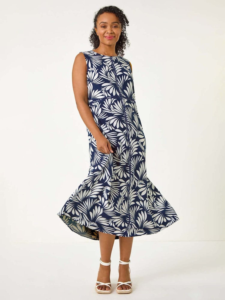 Roman Blue Petite Tropical Trim Midi Dress - Image 2 of 5