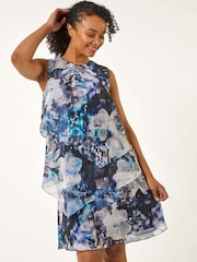 Roman Blue Petite Floral Print Tiered Dress - Image 1 of 5