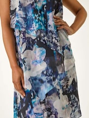 Roman Blue Petite Floral Print Tiered Dress - Image 5 of 5