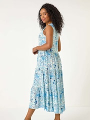Roman Blue Petite Postcard Print Midi Dress - Image 3 of 5