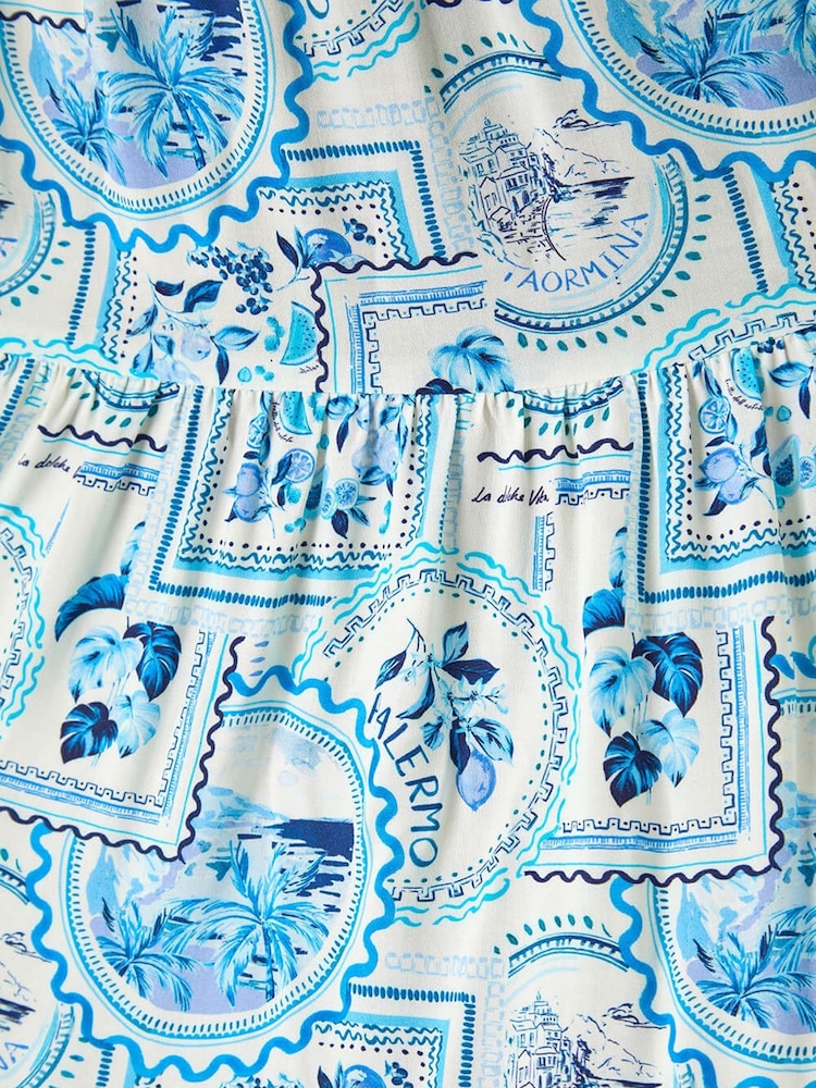 Roman Blue Petite Postcard Print Midi Dress - Image 5 of 5