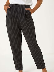 Roman Black Petite Stripe Tapered Trousers - Image 1 of 5