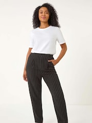 Roman Black Petite Stripe Tapered Trousers - Image 3 of 5