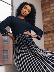 Roman Blue Petite Contrast Pleat Midi Dress - Image 1 of 1
