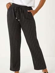 Roman Black Linen Blend Stripe Trousers - Image 1 of 5