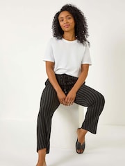 Roman Black Linen Blend Stripe Trousers - Image 2 of 5