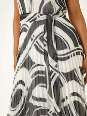 Roman Black Petite Print Tie Waist Pleated Dress - Image 5 of 5