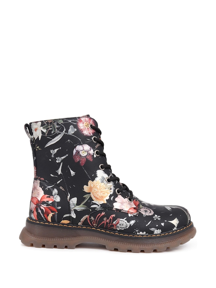 Pavers Black Lace Up Floral Boots - Image 1 of 5