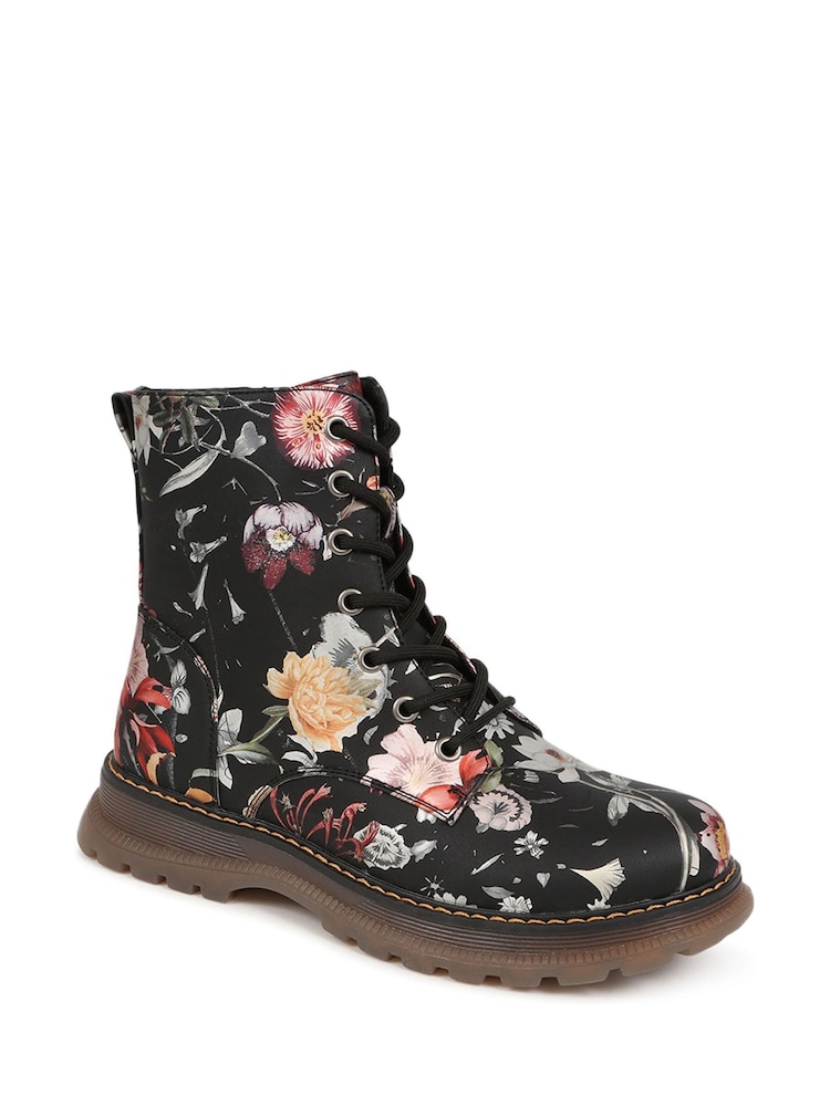 Pavers Black Lace Up Floral Boots - Image 2 of 5