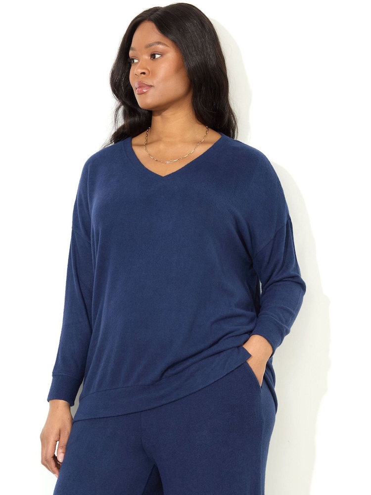 Live Unlimited Blue Curve Supersoft V-Neck Relaxed Longline Top - Image 1 of 4