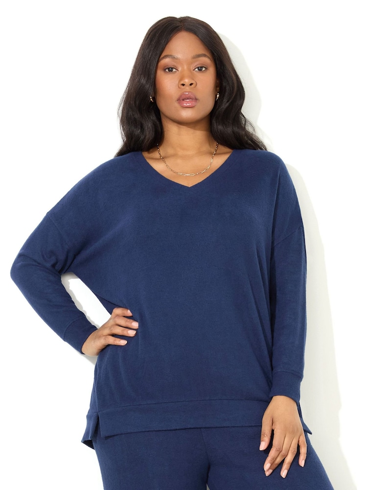 Live Unlimited Blue Curve Supersoft V-Neck Relaxed Longline Top - Image 2 of 4