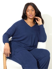 Live Unlimited Blue Curve Supersoft V-Neck Relaxed Longline Top - Image 4 of 4