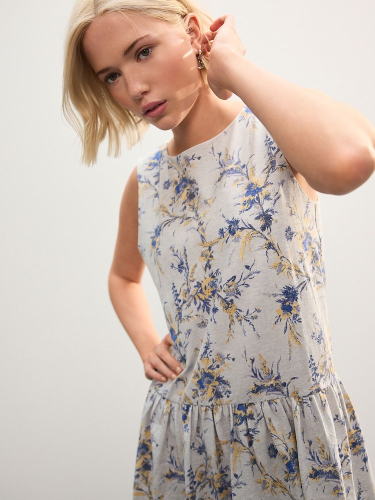Серый с цветочным принтом - Drop Waist Mini Jersey Dress - Image 2 of 7