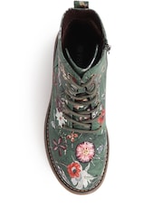 Pavers Green Lace Up Floral Boots - Image 4 of 5