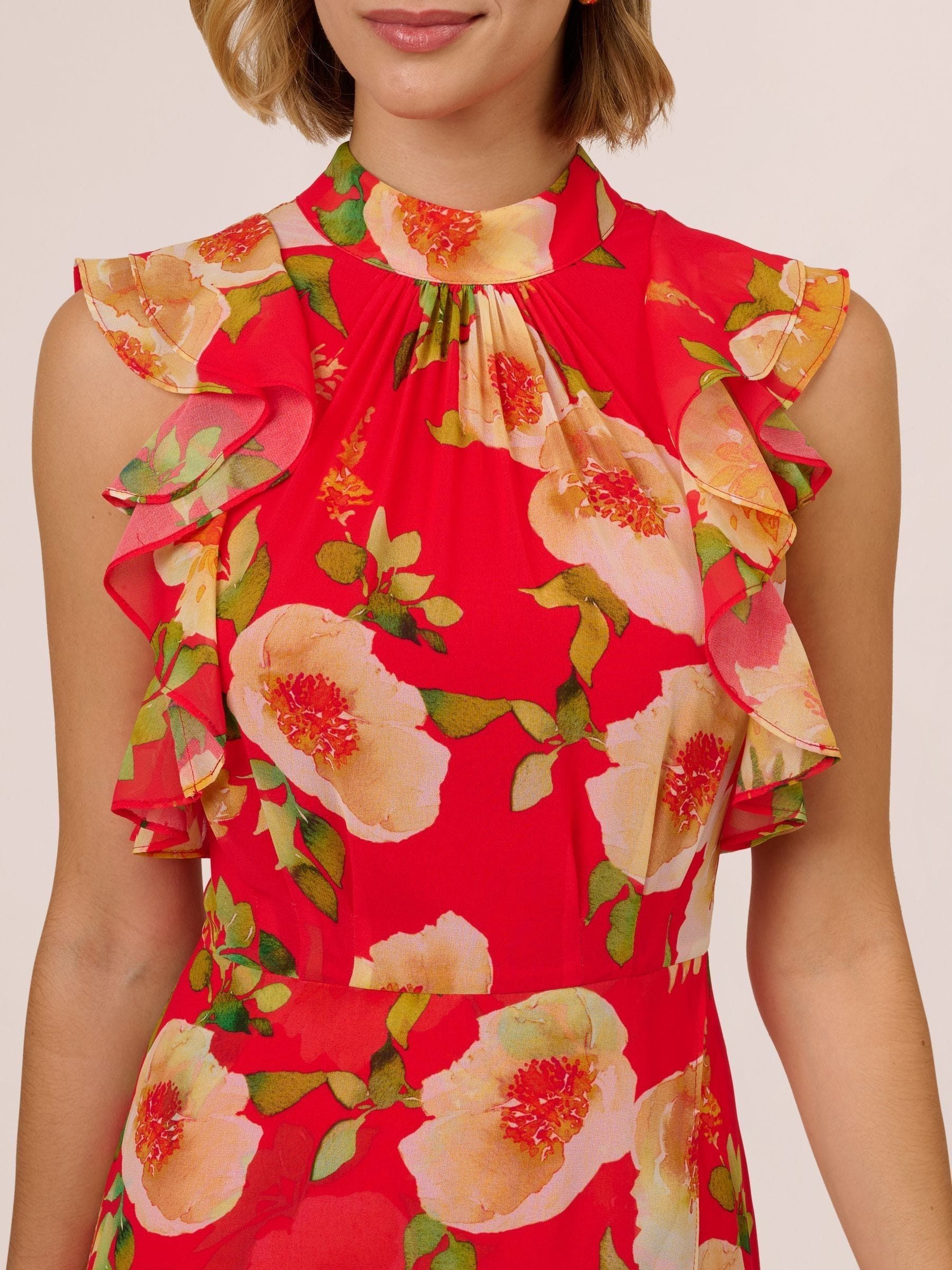 Buy Adrianna Papell Red Ruffle Chiffon Ankle Dress from Next