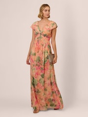 Adrianna Papell Pink Printed Front Twist Gown - Image 4 of 7