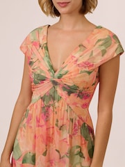 Adrianna Papell Pink Printed Front Twist Gown - Image 5 of 7