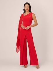 Adrianna Papell Red Asymmetrical Jersey Jumpsuit - Image 1 of 7