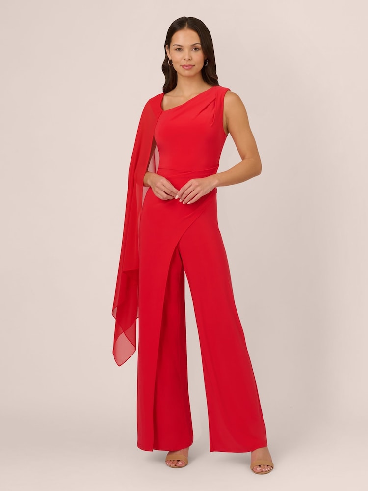Adrianna Papell Red Asymmetrical Jersey Jumpsuit - Image 1 of 7