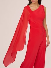 Adrianna Papell Red Asymmetrical Jersey Jumpsuit - Image 3 of 7