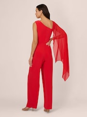 Adrianna Papell Red Asymmetrical Jersey Jumpsuit - Image 4 of 7