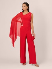 Adrianna Papell Red Asymmetrical Jersey Jumpsuit - Image 5 of 7