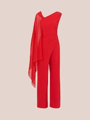 Adrianna Papell Red Asymmetrical Jersey Jumpsuit - Image 6 of 7