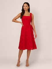Adrianna Papell Red Soutache Rosette Midi Dress - Image 1 of 7