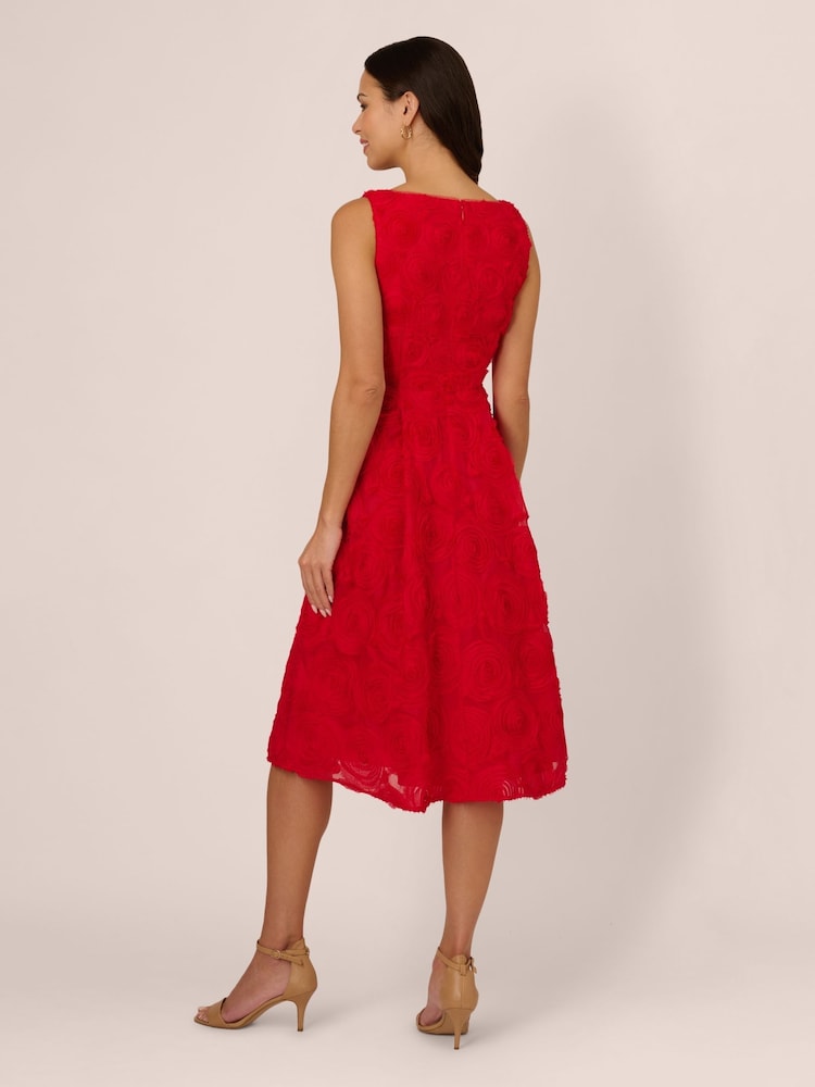 Adrianna Papell Red Soutache Rosette Midi Dress - Image 2 of 7