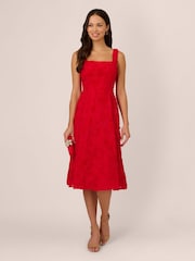 Adrianna Papell Red Soutache Rosette Midi Dress - Image 3 of 7
