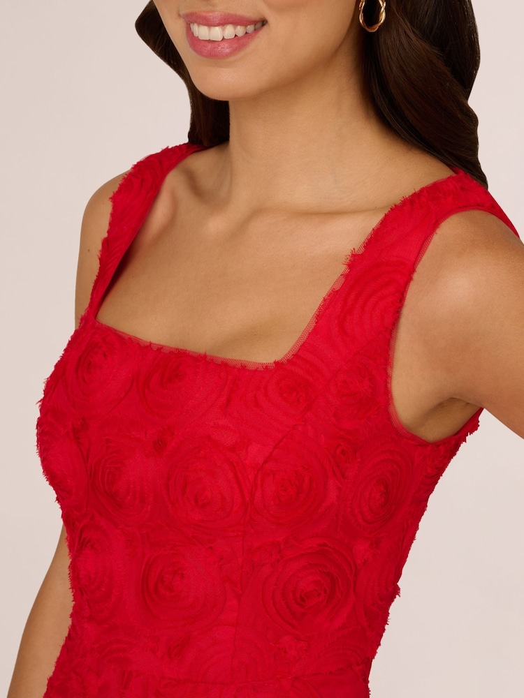 Adrianna Papell Red Soutache Rosette Midi Dress - Image 4 of 7