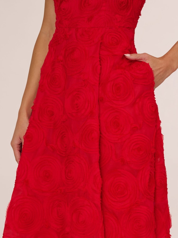 Adrianna Papell Red Soutache Rosette Midi Dress - Image 5 of 7