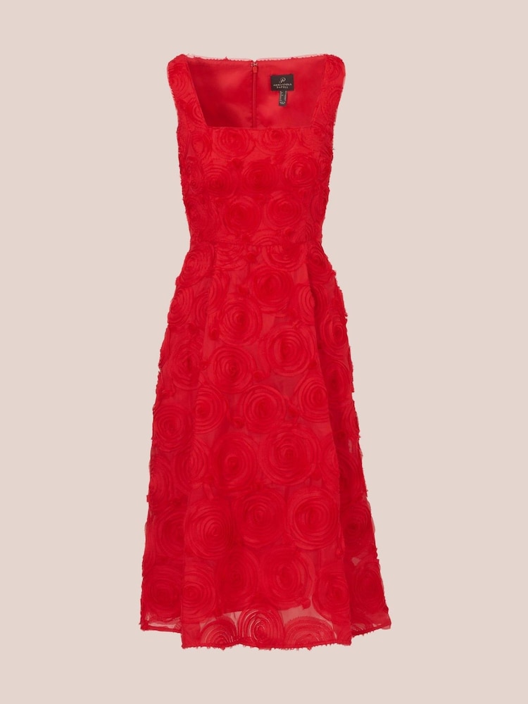 Adrianna Papell Red Soutache Rosette Midi Dress - Image 6 of 7