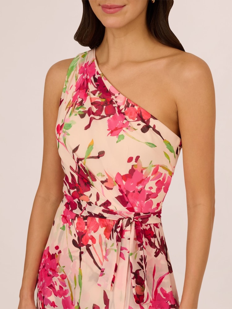 Adrianna Papell Pink One Shoulder Tiered Gown - Image 4 of 7