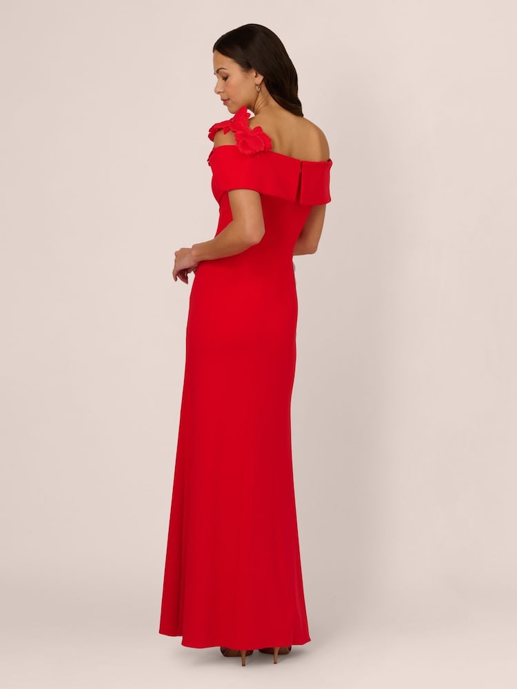 Adrianna Papell Red Asymmetrical Knit Crepe Gown - Image 2 of 7 Adrianna Papell Red Asymmetrical Knit Crepe Gown - Image 2 of 7
