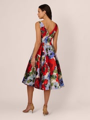 Adrianna Papell Red Floral Mikado Midi Dress - Image 2 of 7