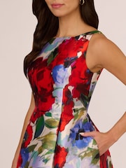 Adrianna Papell Red Floral Mikado Midi Dress - Image 4 of 7
