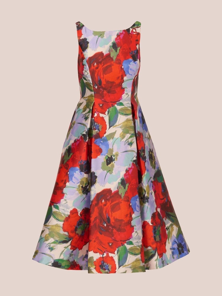 Adrianna Papell Red Floral Mikado Midi Dress - Image 6 of 7