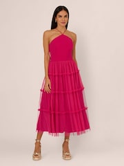 Adrianna by Adrianna Papell Pink Knit And Mesh Halter Dress - Image 1 of 7