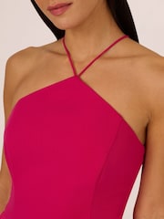 Adrianna by Adrianna Papell Pink Knit And Mesh Halter Dress - Image 3 of 7